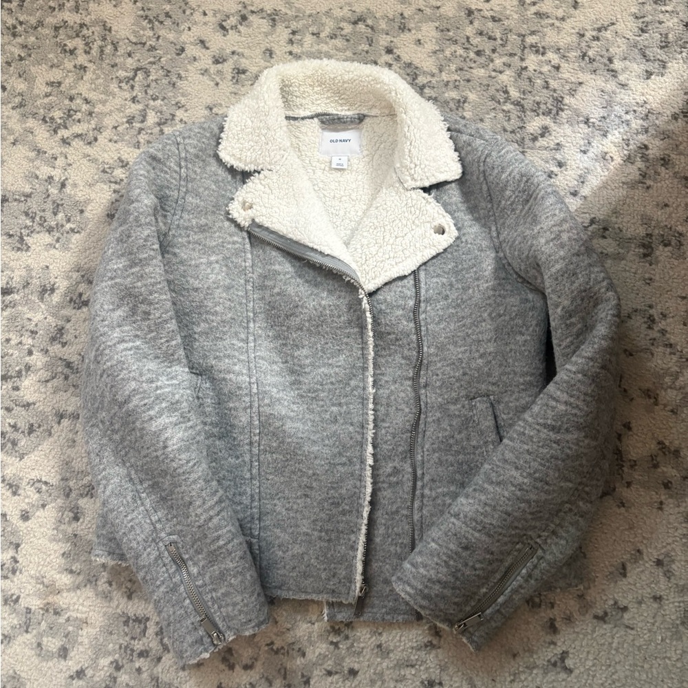Old Navy Gray Sherpa-Lined Moto Jacket